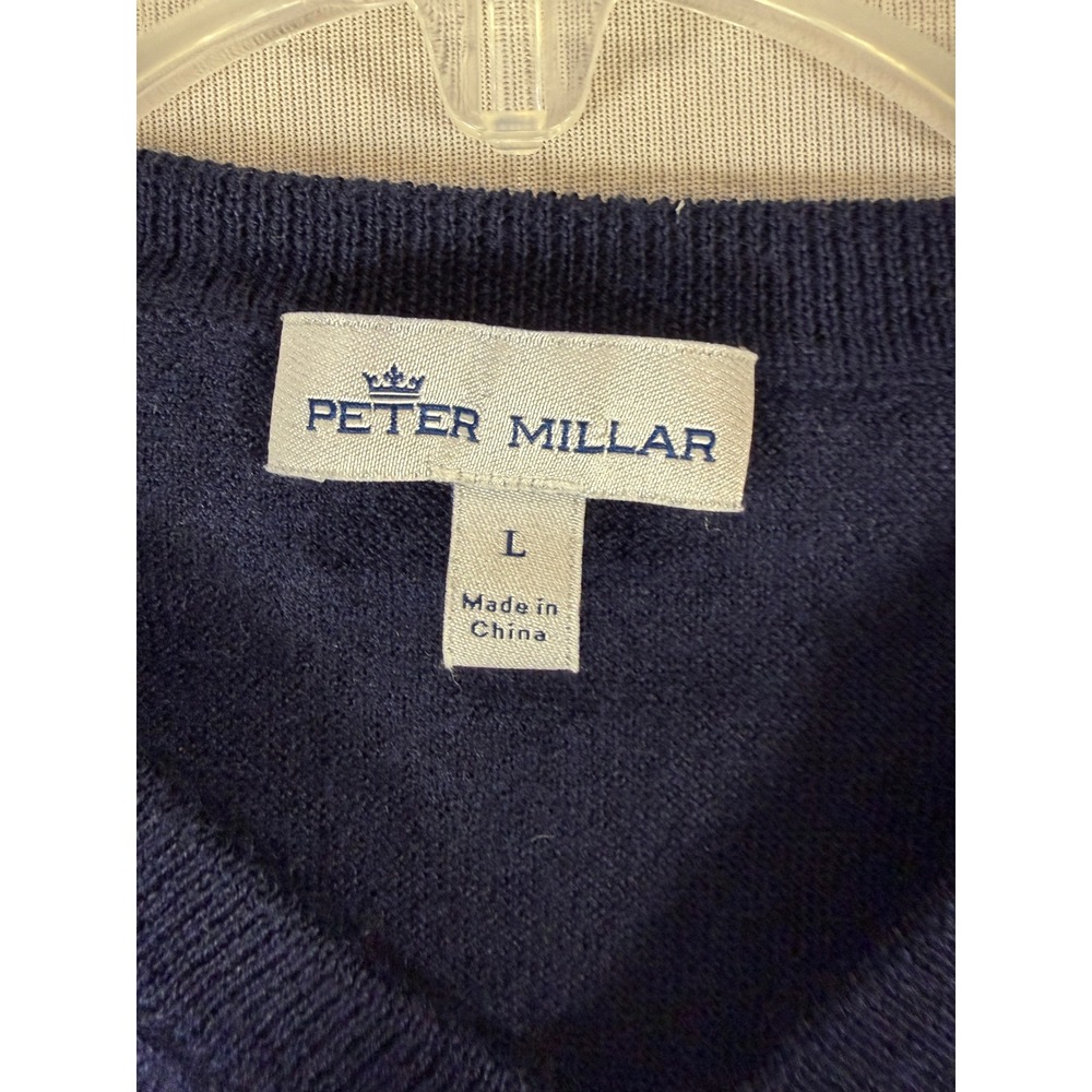 Peter Millar Mens Navy Blue Merino Wool Lyocell V-Neck Sweater Vest Large